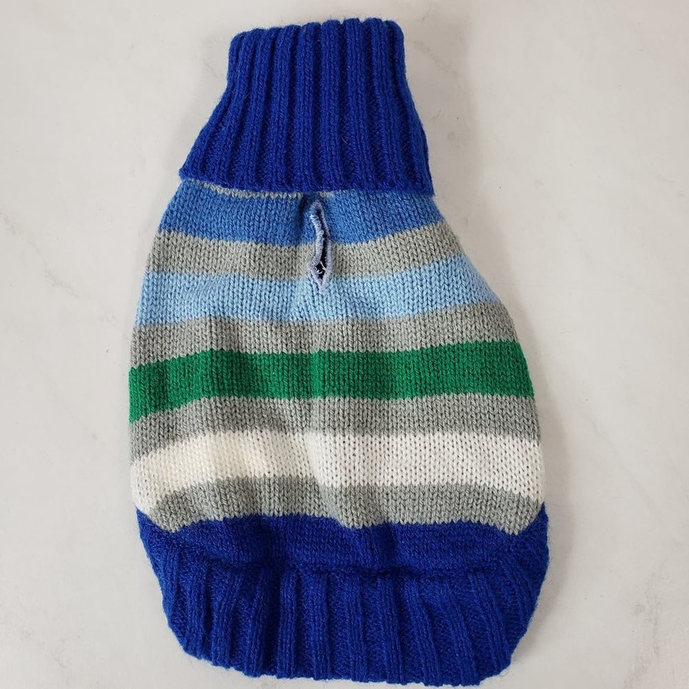 Lookin Good Dog Sweater Size XS Ribbed turtleneck Knit Striped Blue